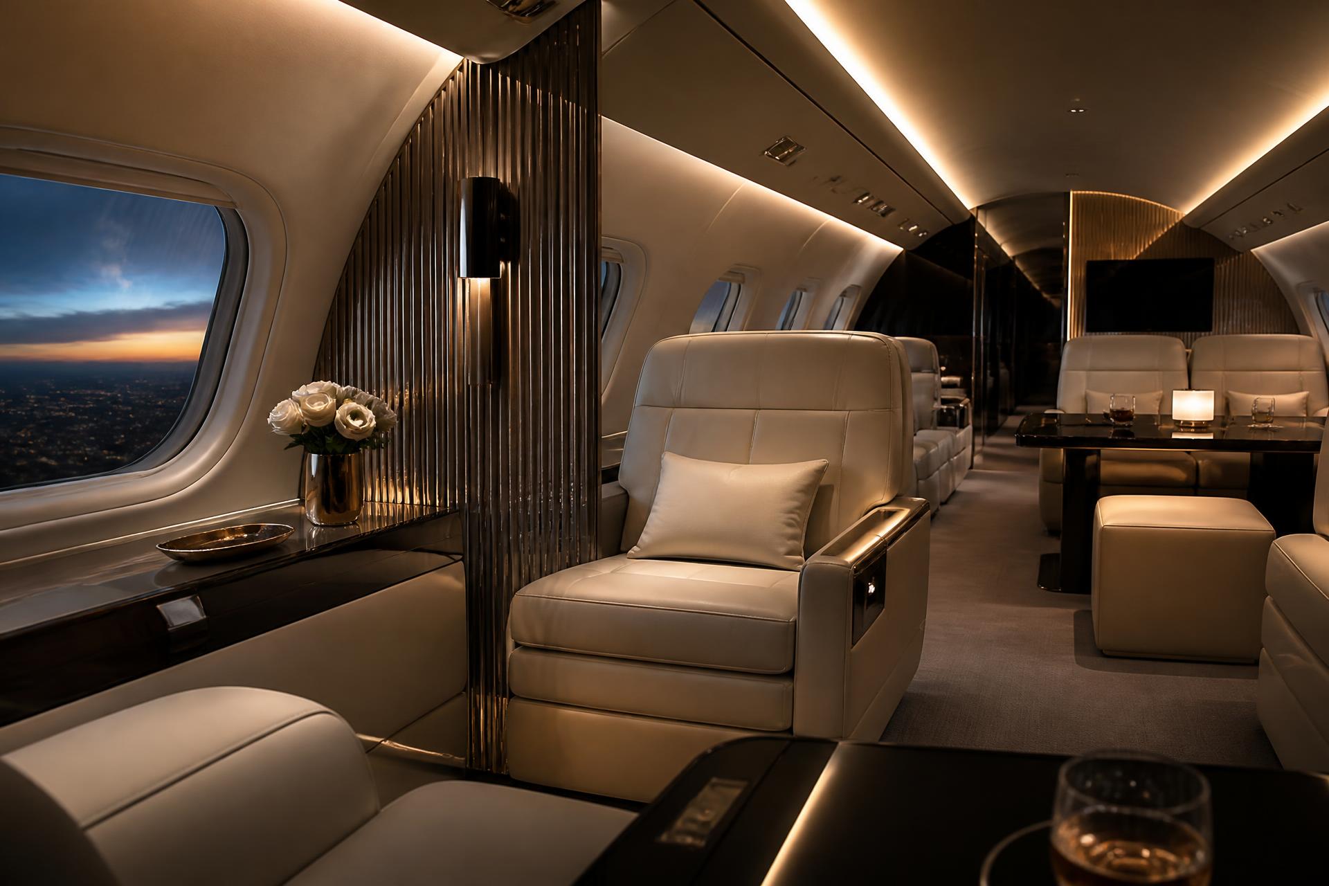 Private jet cabin interior